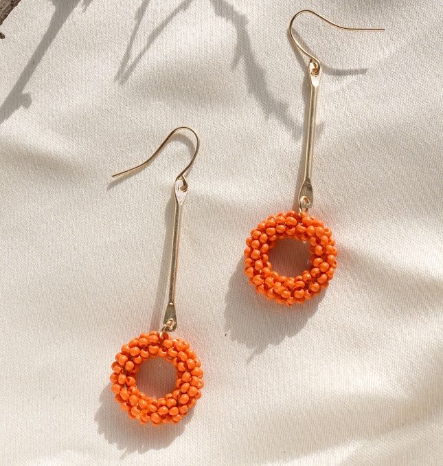 Orange Round Beaded Earring