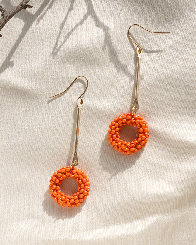 Orange Round Beaded Earring