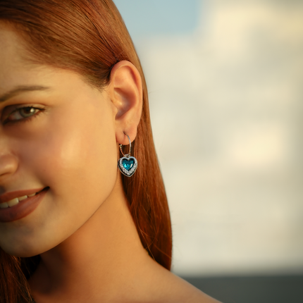 Elegant Sapphire Heart Hoop Earrings