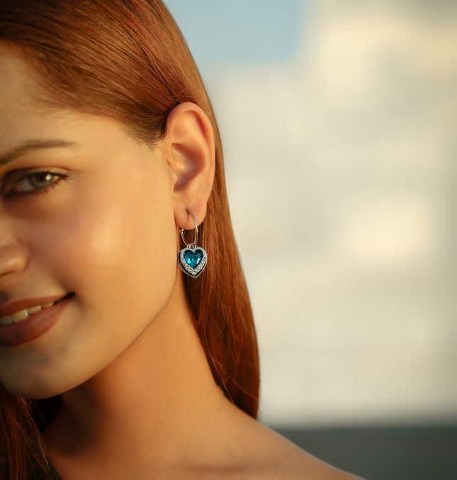 Elegant Sapphire Heart Hoop Earrings