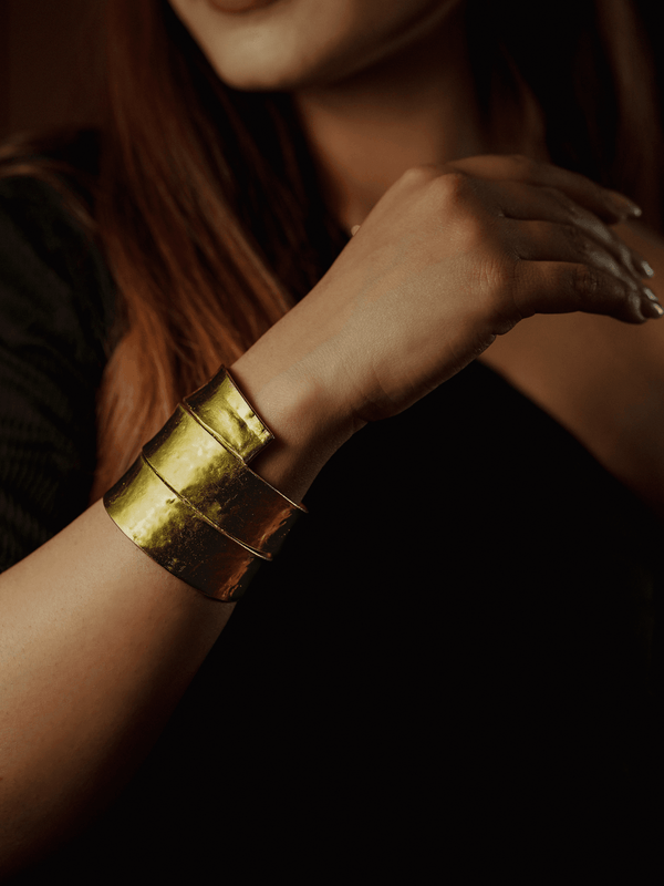 Handcrafted gold brass triple cuff