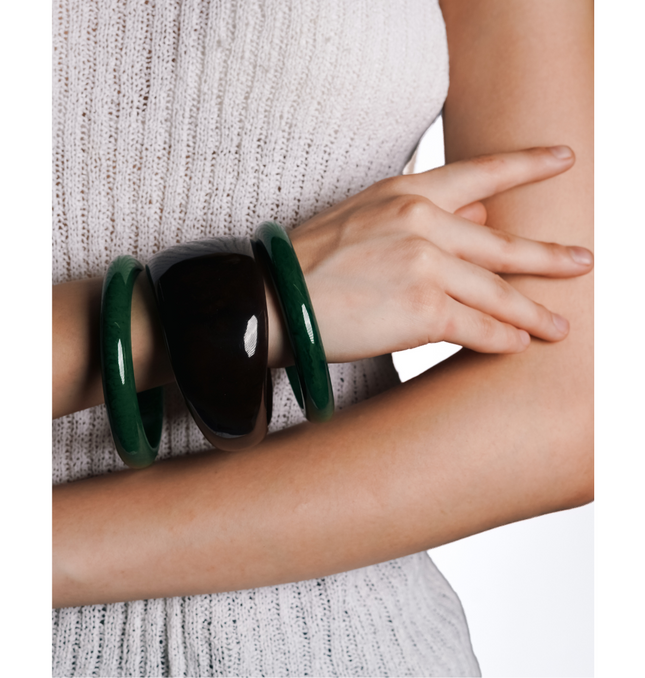 Emerald Green & Black Glossy Bangle Set