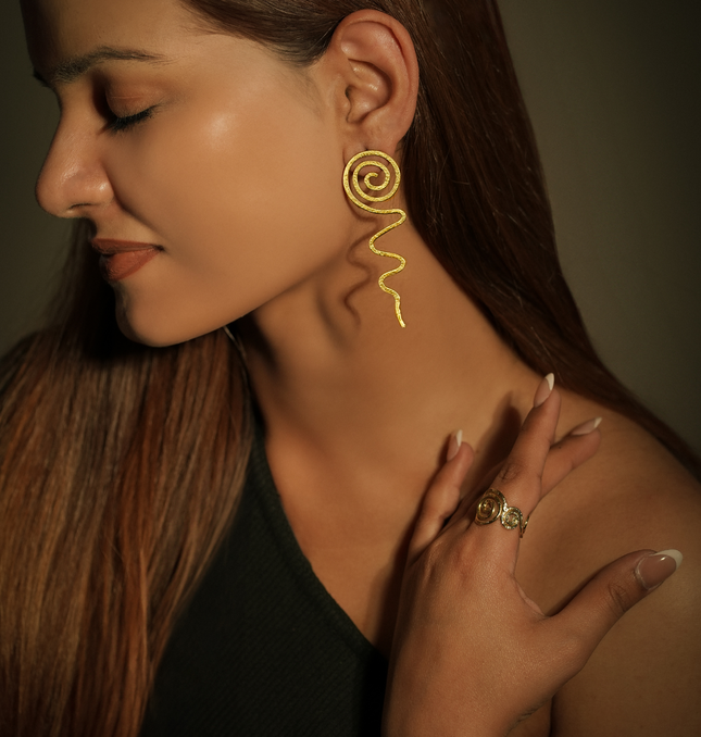 Spiral & Zigzag Brass Earrings
