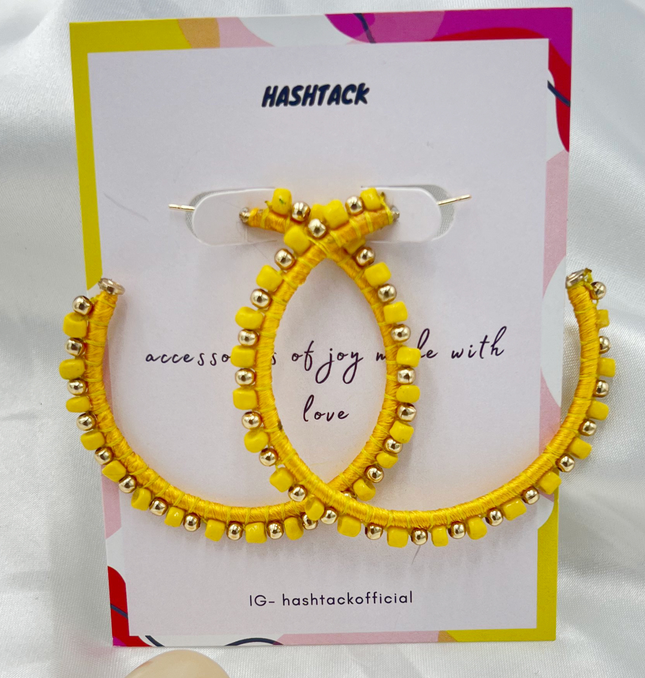Yellow Handmade Beaded Hoop