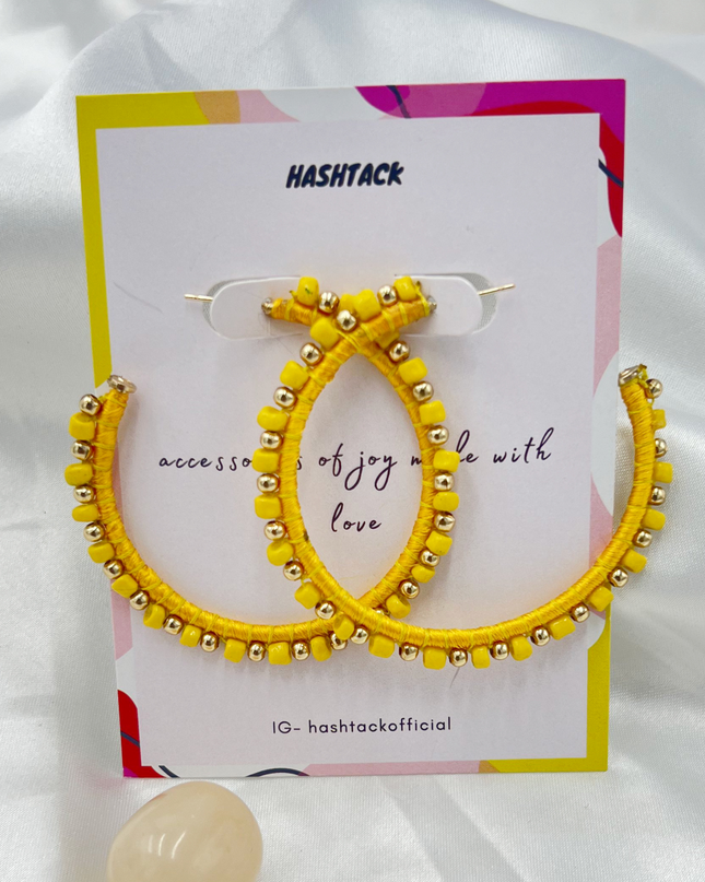 Yellow Handmade Beaded Hoop