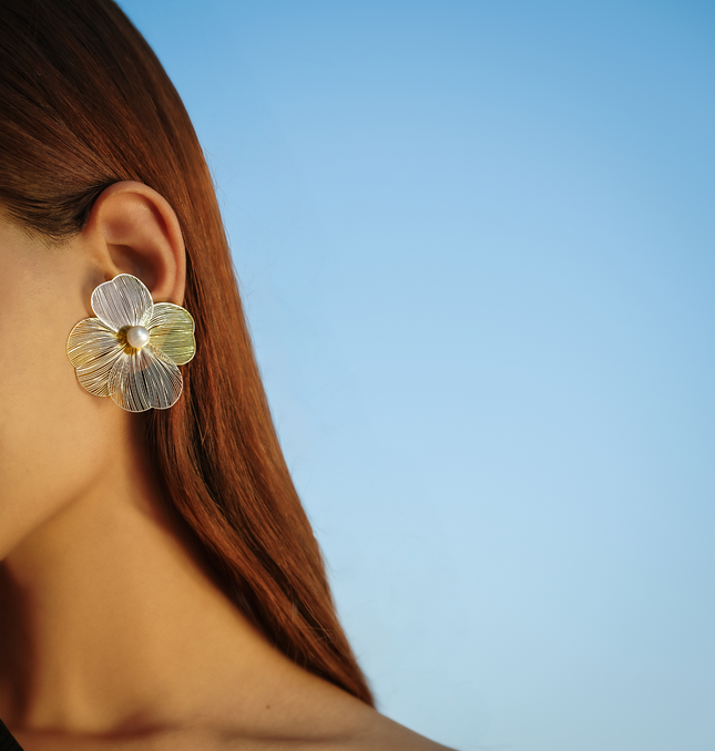 Silver Floral Pearl Earrings