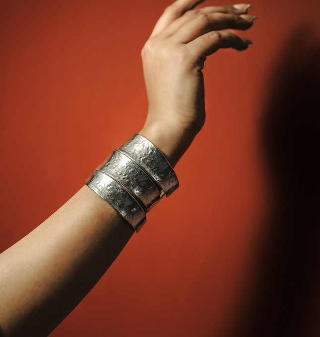 Handcrafted Hammered Brass Triple Sliver Cuff