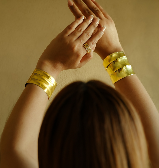 Handcrafted Gold Brass Triple Cuff