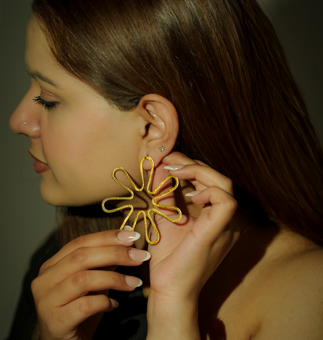 Brass Flower Outline Earrings