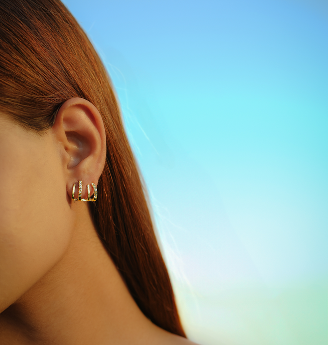 Triple Spiral Gold Hoop Earrings