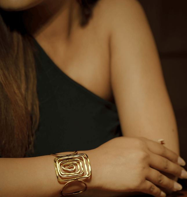 Handmade Spiral Gold Brass Cuff - HASHTACK