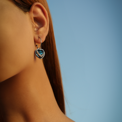 Elegant Sapphire Heart Hoop Earrings