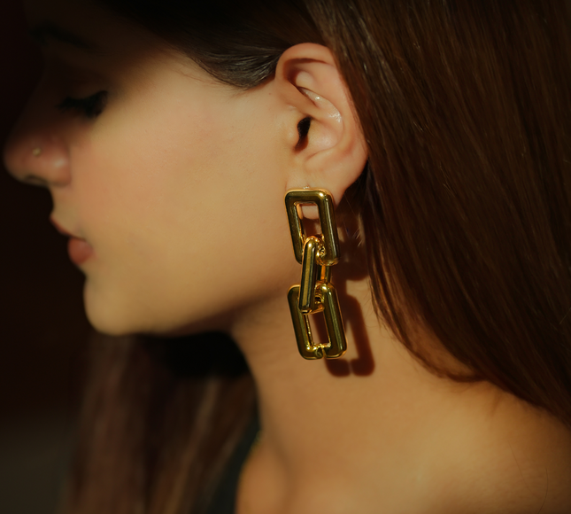 Modern Gold Link Drop Earrings