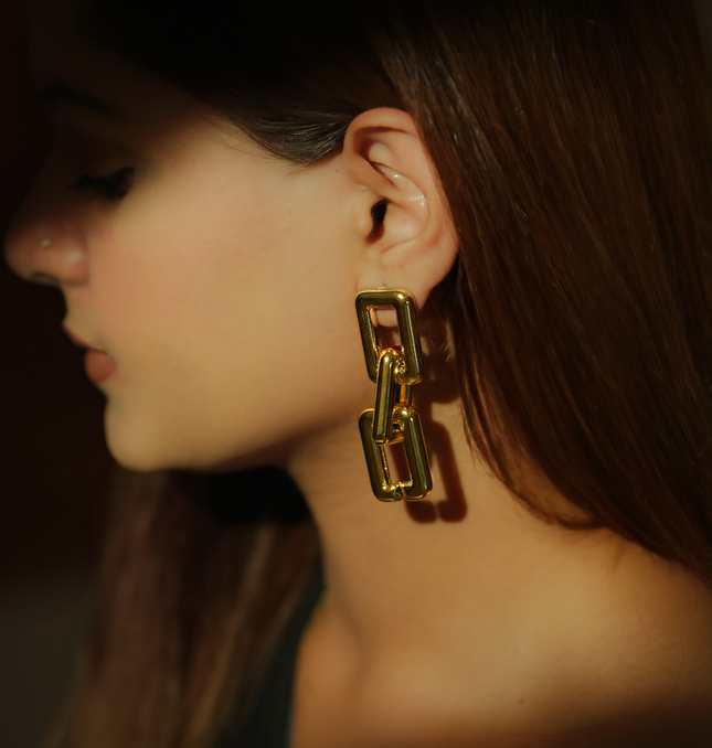Modern Gold Link Drop Earrings