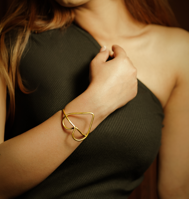 Delicate Heart Knot Brass Cuff
