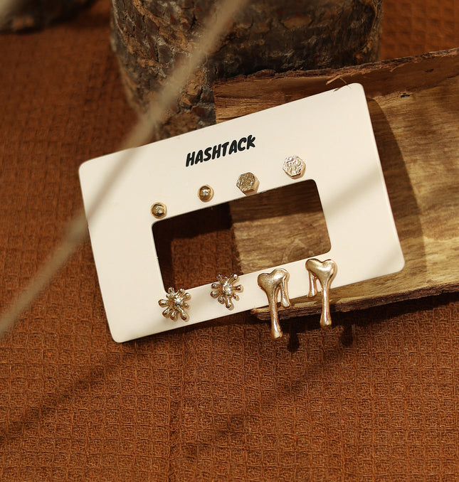 METAL EARRING SET SET OF 4 HEART DROP