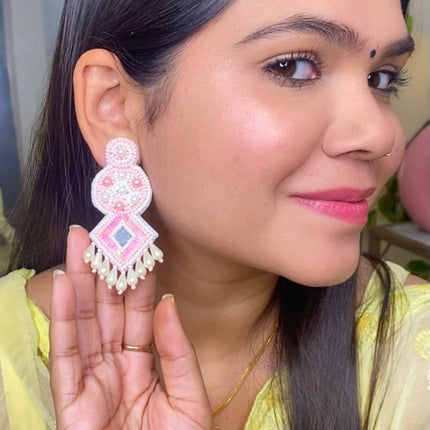 Blush Pink Pearl Drop Diamond Patra Earrings