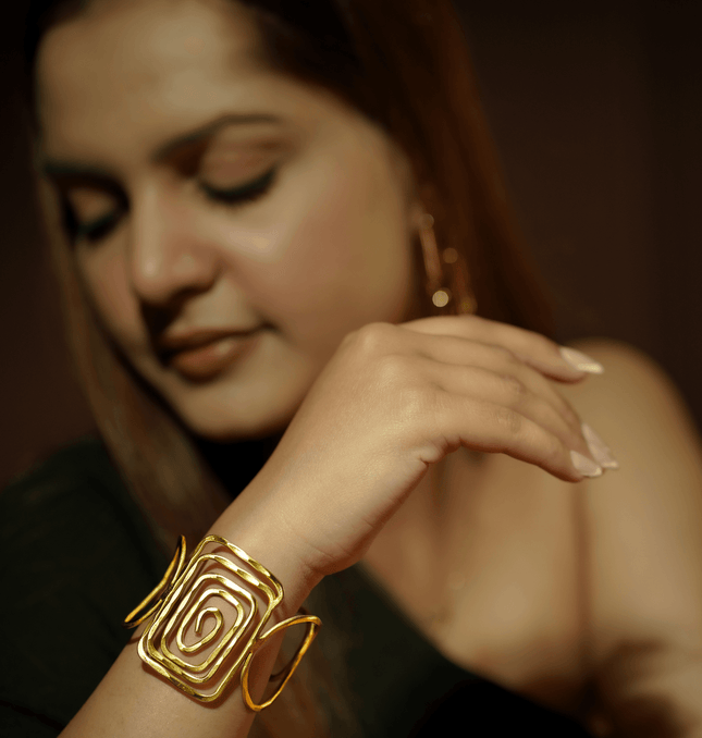 Handmade Spiral Gold Brass Cuff - HASHTACK