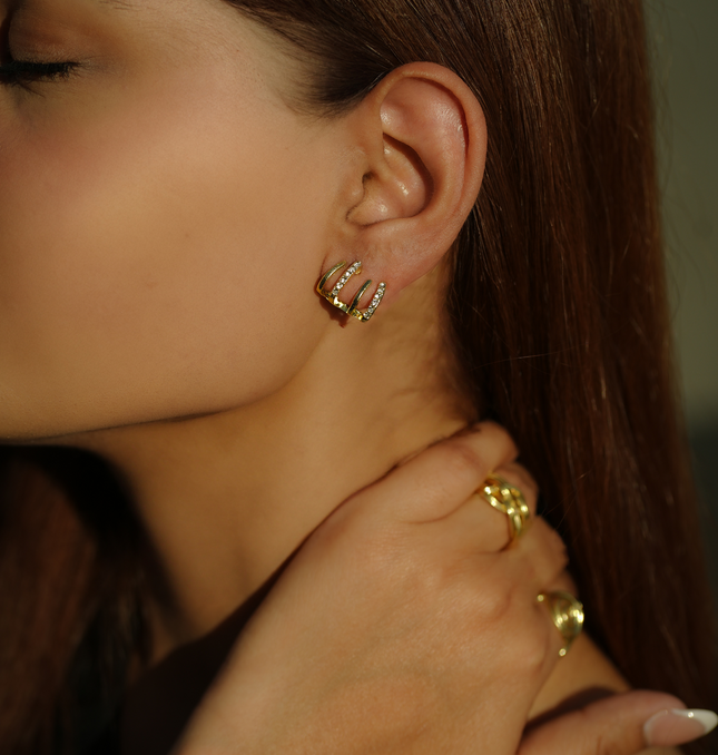 Triple Spiral Gold Hoop Earrings