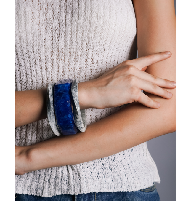 Marble Grey & Ocean Blue Resin Statement Bangle