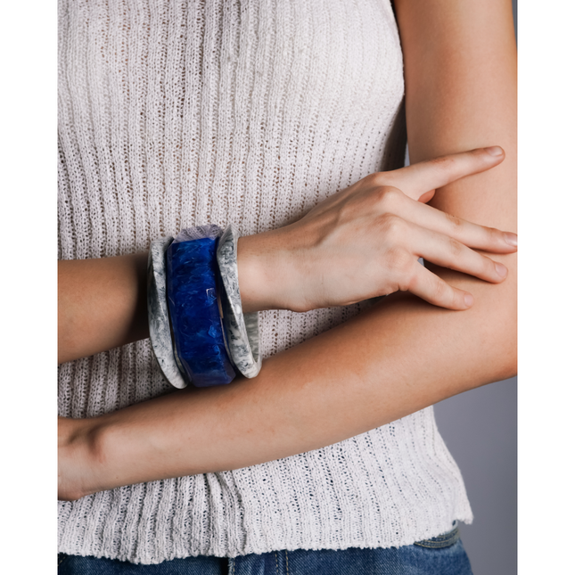 Marble Grey & Ocean Blue Resin Statement Bangle