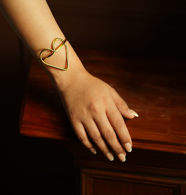 Delicate Heart Knot Brass Cuff