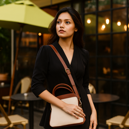 City Sidekick Brown Canvas PU Shoulder Bag