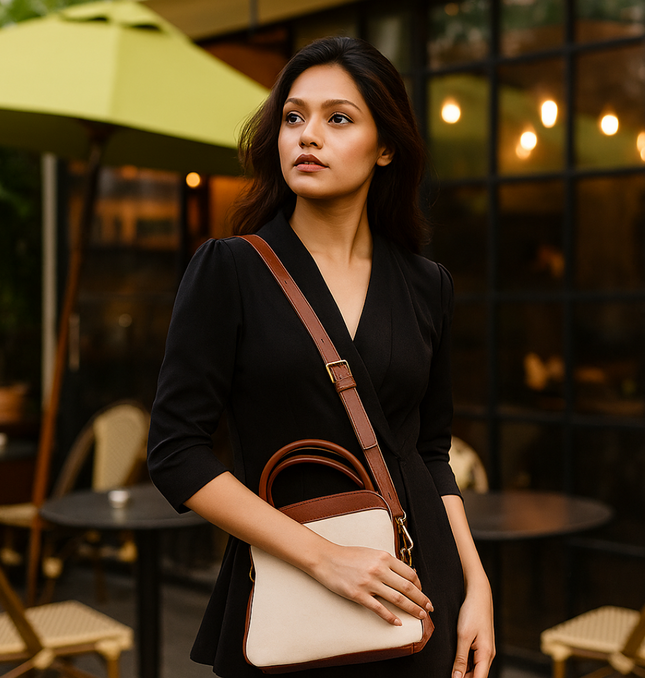 City Sidekick Brown Canvas PU Shoulder Bag