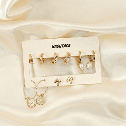 Golden Dazzle Earring Set of 5 - HASHTACK
