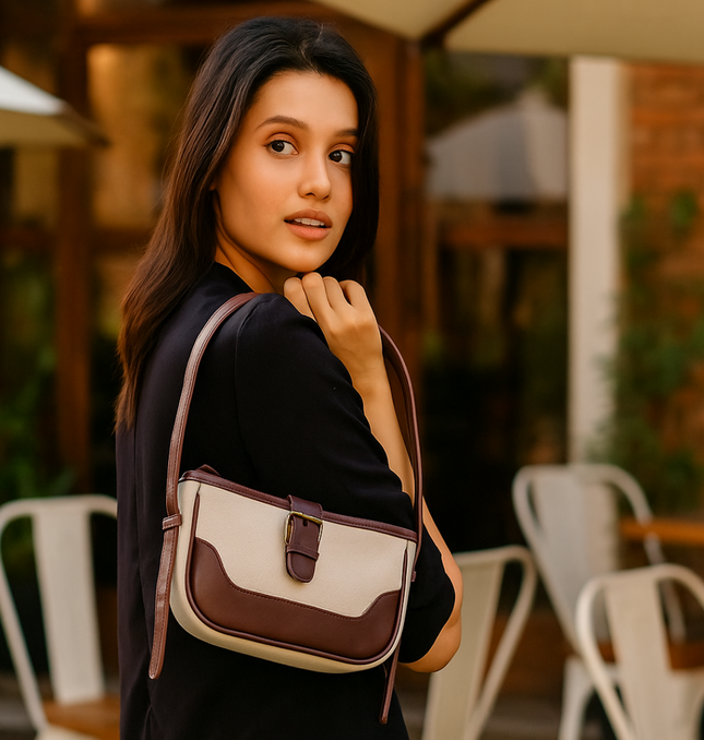 Minimalist Wine Canvas PU shoulder Bag