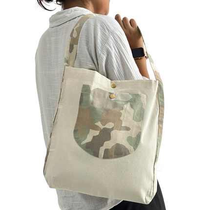 Army Bold Striped Pocket Canvas Tote Bag