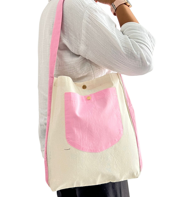 Pink Bold Pocket Canvas Tote Bag