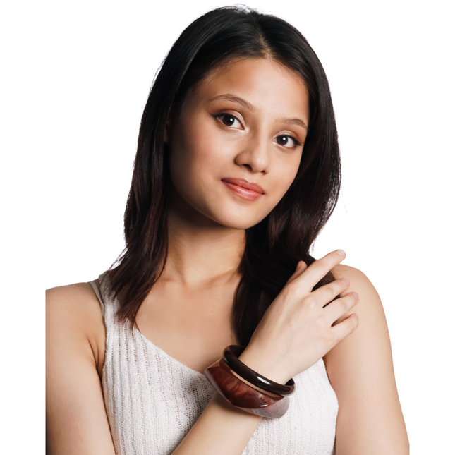 Chocolate Swirl Resin Statement Bangles – Set of 2