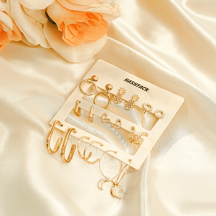 Metallic Chic Earring Set of 10 - HASHTACK