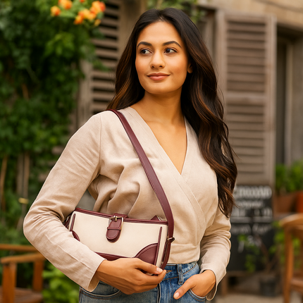 Minimalist Wine Canvas PU shoulder Bag
