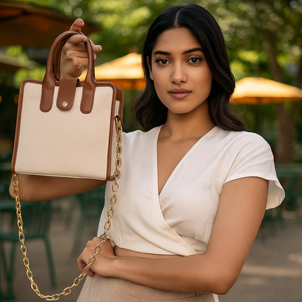 Street Smart Brown Canvas PU Shoulder Bag