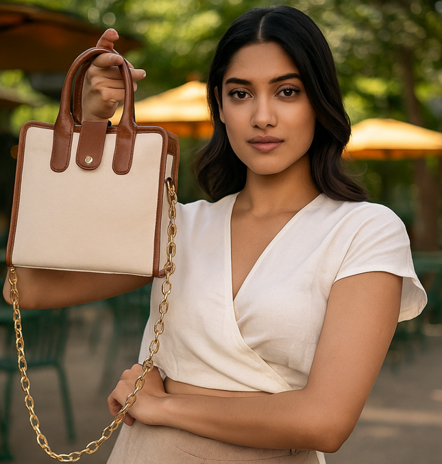 Street Smart Brown Canvas PU Shoulder Bag