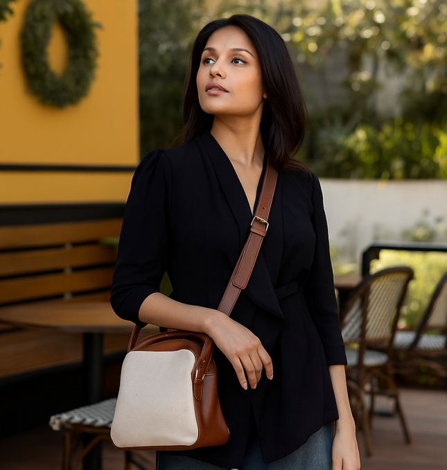 City Sidekick Brown Canvas PU Shoulder Bag