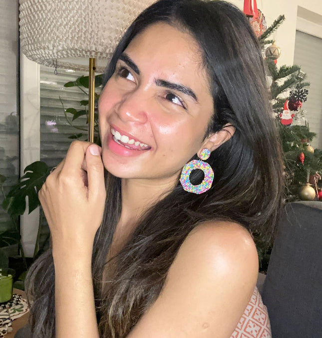 Multi Beaded Round Earrings