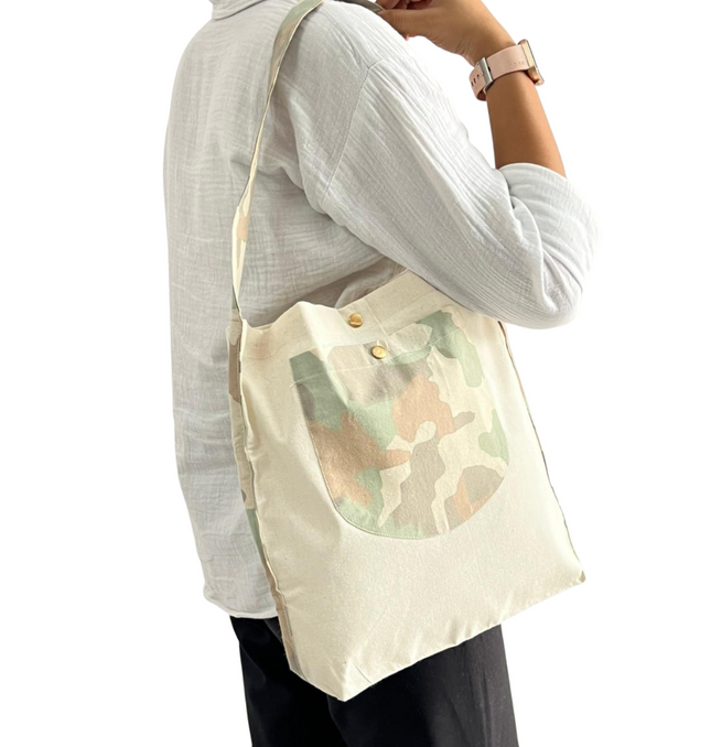 Army Bold Striped Pocket Canvas Tote Bag