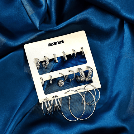 Classic Silver Earring Set of 10 - HASHTACK