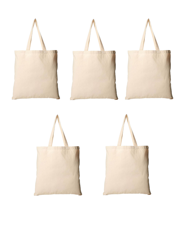 Plain White Canvas Tote Bag Set Of 5