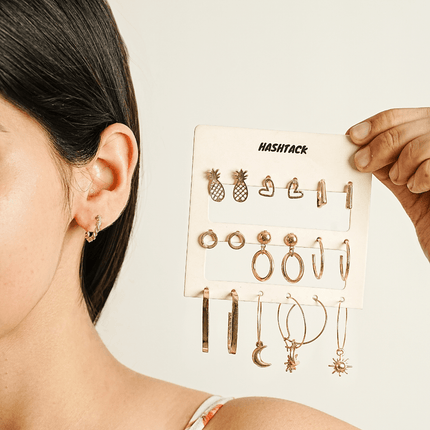 Metallic Chic Earring Set of 10 - HASHTACK