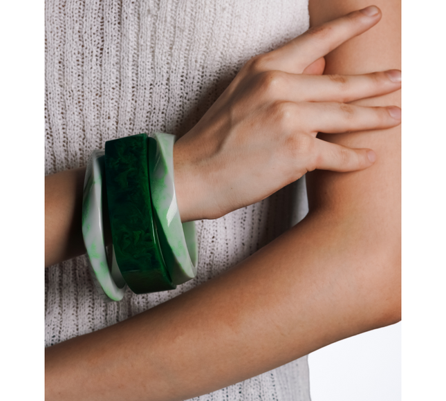 Emerald Mist Resin Bangle Set