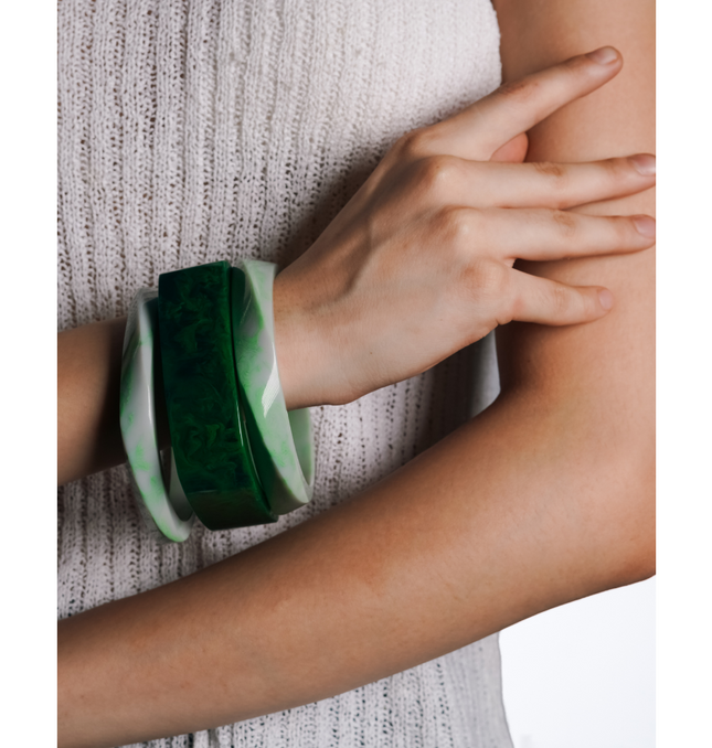 Emerald Mist Resin Bangle Set