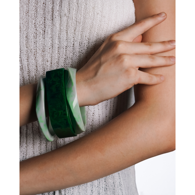 Emerald Mist Resin Bangle Set