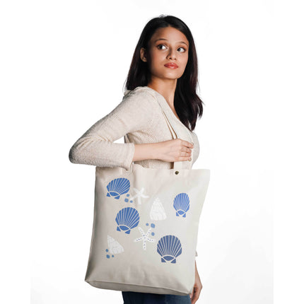 Blue Sea Shell Canvas Tote Bag - HASHTACK