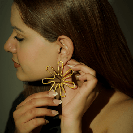 Brass Flower Outline Earrings - HASHTACK