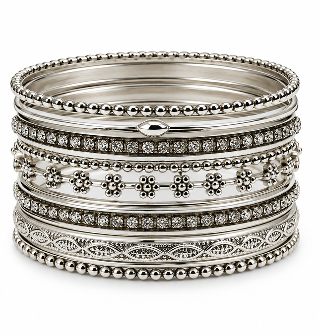 Silver Heritage Bangle Stack