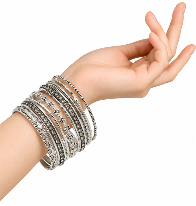 Silver Heritage Bangle Stack